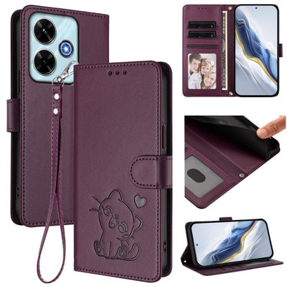 Embossed Heart Cat Leather Phone Case with Hand Strap, For Xiaomi Poco M7 4G 169mm, For Redmi 15 5G Global / 15 4G SEA 169.5mm, For Redmi 15 5G / 4G EU 171mm, For Redmi 15C 5G / 4G Global 171mm / Poco C85 4G, For Redmi 13 4G / 5G / 13x / Xiaomi Poco M6...