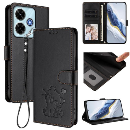 Embossed Heart Cat Leather Phone Case with Hand Strap, For Xiaomi Poco M7 4G 169mm, For Redmi 15 5G Global / 15 4G SEA 169.5mm, For Redmi 15 5G / 4G EU 171mm, For Redmi 15C 5G / 4G Global 171mm / Poco C85 4G, For Redmi 13 4G / 5G / 13x / Xiaomi Poco M6...