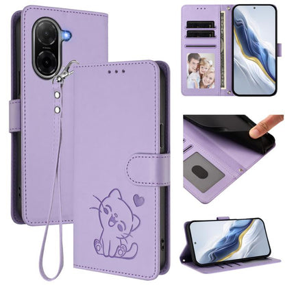 Embossed Heart Cat Leather Phone Case with Hand Strap, For Xiaomi Poco M7 4G 169mm, For Redmi 15 5G Global / 15 4G SEA 169.5mm, For Redmi 15 5G / 4G EU 171mm, For Redmi 15C 5G / 4G Global 171mm / Poco C85 4G, For Redmi 13 4G / 5G / 13x / Xiaomi Poco M6...