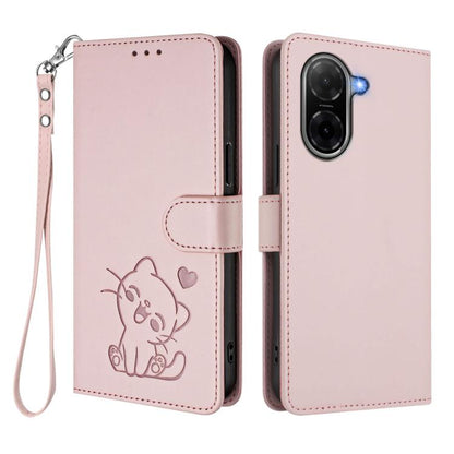 Étui de téléphone en cuir avec cœur gaufré et dragonne, Pour Redmi A5 4G 171.7mm / Xiaomi Poco C71, Pour Redmi K90 Max 5G, Pour Redmi A7 Pro 4G / 5G 171mm / Poco C85x 5G, Pour Redmi 15a 5G, Pour Redmi Turbo 5 Max 5G / Poco X8 Pro Max 5G
