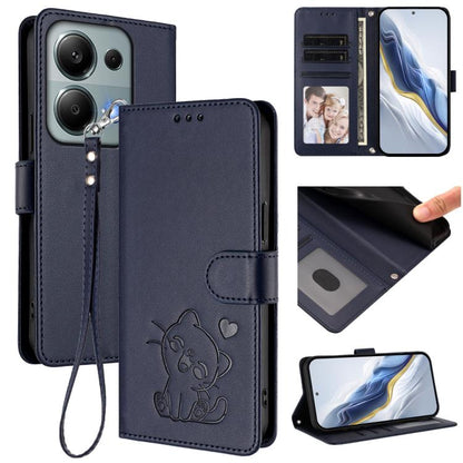 Embossed Heart Cat Leather Phone Case with Hand Strap, For Xiaomi Poco M7 4G 169mm, For Redmi 15 5G Global / 15 4G SEA 169.5mm, For Redmi 15 5G / 4G EU 171mm, For Redmi 15C 5G / 4G Global 171mm / Poco C85 4G, For Redmi 13 4G / 5G / 13x / Xiaomi Poco M6...