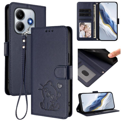 Embossed Heart Cat Leather Phone Case with Hand Strap, For Xiaomi Poco M7 4G 169mm, For Redmi 15 5G Global / 15 4G SEA 169.5mm, For Redmi 15 5G / 4G EU 171mm, For Redmi 15C 5G / 4G Global 171mm / Poco C85 4G, For Redmi 13 4G / 5G / 13x / Xiaomi Poco M6...
