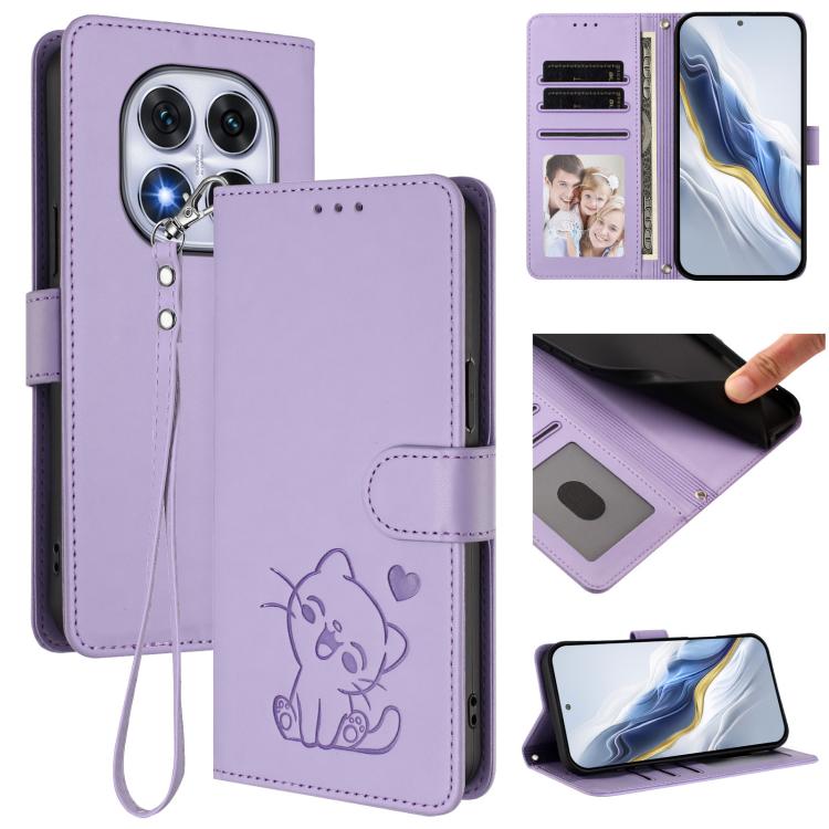 Embossed Heart Cat Leather Phone Case with Hand Strap, For Xiaomi Poco M7 4G 169mm, For Redmi 15 5G Global / 15 4G SEA 169.5mm, For Redmi 15 5G / 4G EU 171mm, For Redmi 15C 5G / 4G Global 171mm / Poco C85 4G, For Redmi 13 4G / 5G / 13x / Xiaomi Poco M6...