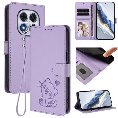Embossed Heart Cat Leather Phone Case with Hand Strap, For Xiaomi Poco M7 4G 169mm, For Redmi 15 5G Global / 15 4G SEA 169.5mm, For Redmi 15 5G / 4G EU 171mm, For Redmi 15C 5G / 4G Global 171mm / Poco C85 4G, For Redmi 13 4G / 5G / 13x / Xiaomi Poco M6...