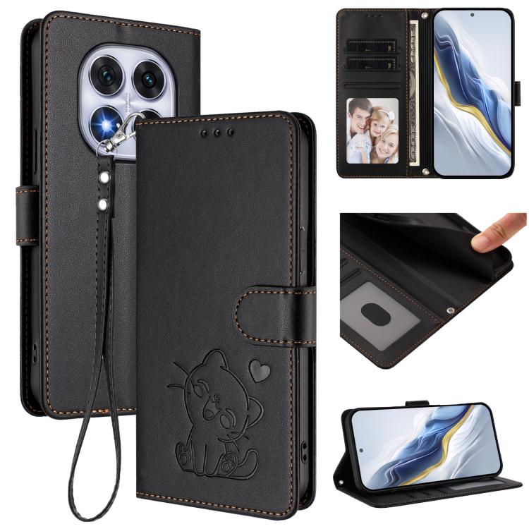 Embossed Heart Cat Leather Phone Case with Hand Strap, For Xiaomi Poco M7 4G 169mm, For Redmi 15 5G Global / 15 4G SEA 169.5mm, For Redmi 15 5G / 4G EU 171mm, For Redmi 15C 5G / 4G Global 171mm / Poco C85 4G, For Redmi 13 4G / 5G / 13x / Xiaomi Poco M6...