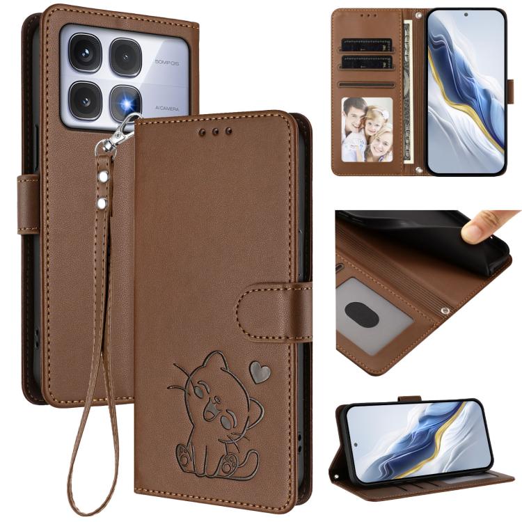 Embossed Heart Cat Leather Phone Case with Hand Strap, For Redmi Note 14 5G India / Xiaomi M7 Pro 5G, For Redmi Note 14 Pro 4G Global, For Redmi Note 14 4G 163.25mm, For Redmi A4 5G / A3 Pro / 14C 4G / 14R, For Redmi K70 Ultra 5G                       ...