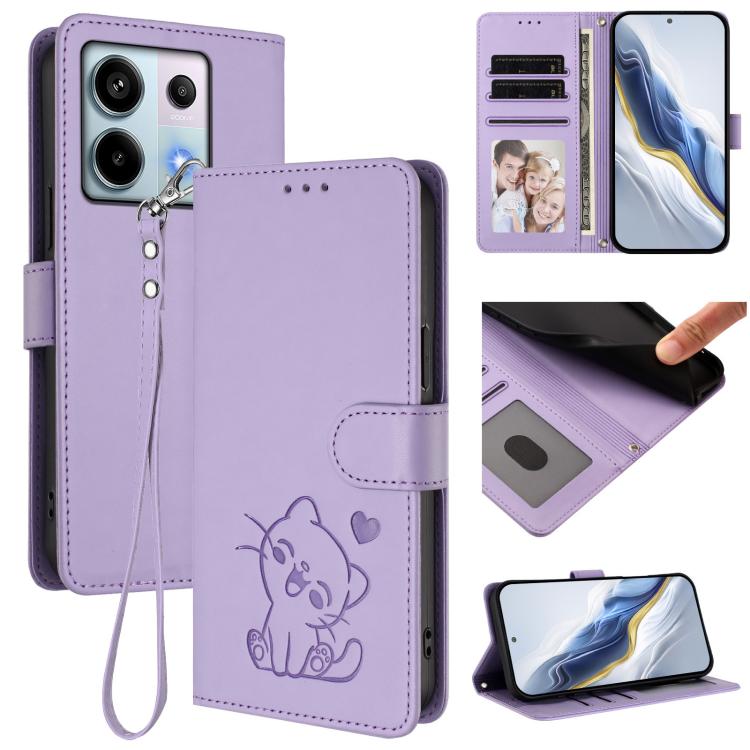 Embossed Heart Cat Leather Phone Case with Hand Strap, For Redmi Note 14 5G India / Xiaomi M7 Pro 5G, For Redmi Note 14 Pro 4G Global, For Redmi Note 14 4G 163.25mm, For Redmi A4 5G / A3 Pro / 14C 4G / 14R, For Redmi K70 Ultra 5G                       ...