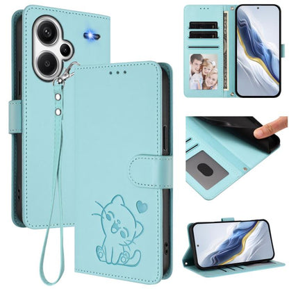 Embossed Heart Cat Leather Phone Case with Hand Strap, For Redmi Note 13 Pro+ 5G Global, For Redmi 12 4G / 5G / Note 12R, For Redmi K50i / Note 12T Pro, For Redmi Note 12 Turbo 5G / Xiaomi Poco F5, For Redmi K60 / K60 Pro                               ...