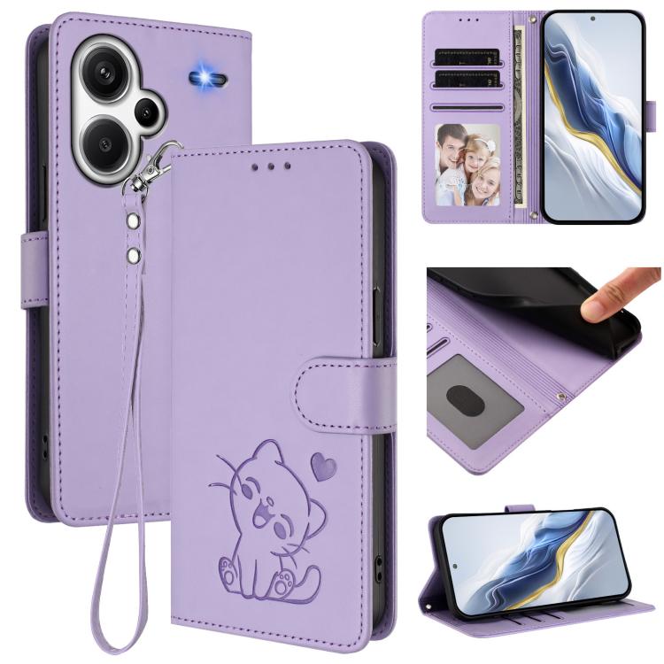 Embossed Heart Cat Leather Phone Case with Hand Strap, For Redmi Note 13 Pro+ 5G Global, For Redmi 12 4G / 5G / Note 12R, For Redmi K50i / Note 12T Pro, For Redmi Note 12 Turbo 5G / Xiaomi Poco F5, For Redmi K60 / K60 Pro                               ...