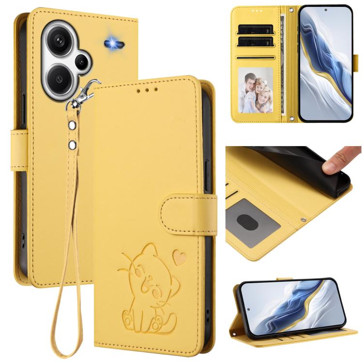 Embossed Heart Cat Leather Phone Case with Hand Strap, For Redmi Note 13 Pro+ 5G Global, For Redmi 12 4G / 5G / Note 12R, For Redmi K50i / Note 12T Pro, For Redmi Note 12 Turbo 5G / Xiaomi Poco F5, For Redmi K60 / K60 Pro                               ...