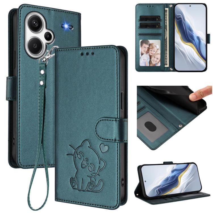 Embossed Heart Cat Leather Phone Case with Hand Strap, For Redmi Note 13 Pro+ 5G Global, For Redmi 12 4G / 5G / Note 12R, For Redmi K50i / Note 12T Pro, For Redmi Note 12 Turbo 5G / Xiaomi Poco F5, For Redmi K60 / K60 Pro                               ...