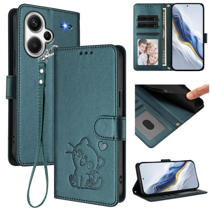 Embossed Heart Cat Leather Phone Case with Hand Strap, For Redmi Note 13 Pro+ 5G Global, For Redmi 12 4G / 5G / Note 12R, For Redmi K50i / Note 12T Pro, For Redmi Note 12 Turbo 5G / Xiaomi Poco F5, For Redmi K60 / K60 Pro                               ...