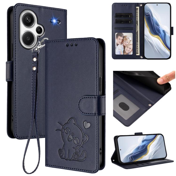 Embossed Heart Cat Leather Phone Case with Hand Strap, For Redmi Note 13 Pro+ 5G Global, For Redmi 12 4G / 5G / Note 12R, For Redmi K50i / Note 12T Pro, For Redmi Note 12 Turbo 5G / Xiaomi Poco F5, For Redmi K60 / K60 Pro                               ...