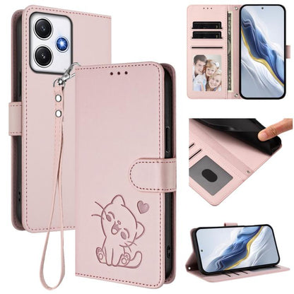 Embossed Heart Cat Leather Phone Case with Hand Strap, For Redmi Note 13 Pro+ 5G Global, For Redmi 12 4G / 5G / Note 12R, For Redmi K50i / Note 12T Pro, For Redmi Note 12 Turbo 5G / Xiaomi Poco F5, For Redmi K60 / K60 Pro                               ...