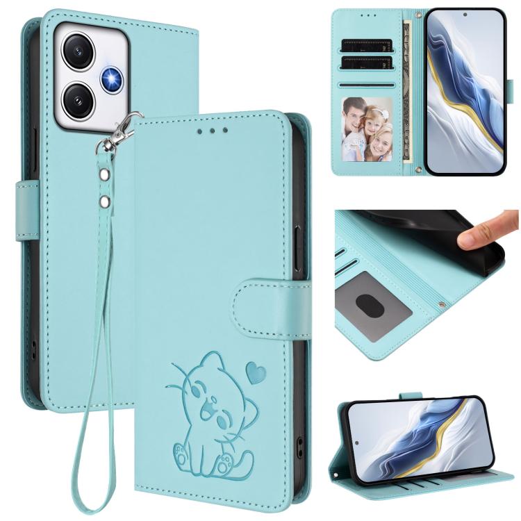 Embossed Heart Cat Leather Phone Case with Hand Strap, For Redmi Note 13 Pro+ 5G Global, For Redmi 12 4G / 5G / Note 12R, For Redmi K50i / Note 12T Pro, For Redmi Note 12 Turbo 5G / Xiaomi Poco F5, For Redmi K60 / K60 Pro                               ...
