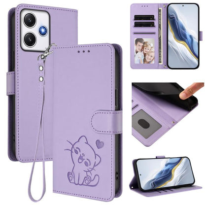 Embossed Heart Cat Leather Phone Case with Hand Strap, For Redmi Note 13 Pro+ 5G Global, For Redmi 12 4G / 5G / Note 12R, For Redmi K50i / Note 12T Pro, For Redmi Note 12 Turbo 5G / Xiaomi Poco F5, For Redmi K60 / K60 Pro                               ...