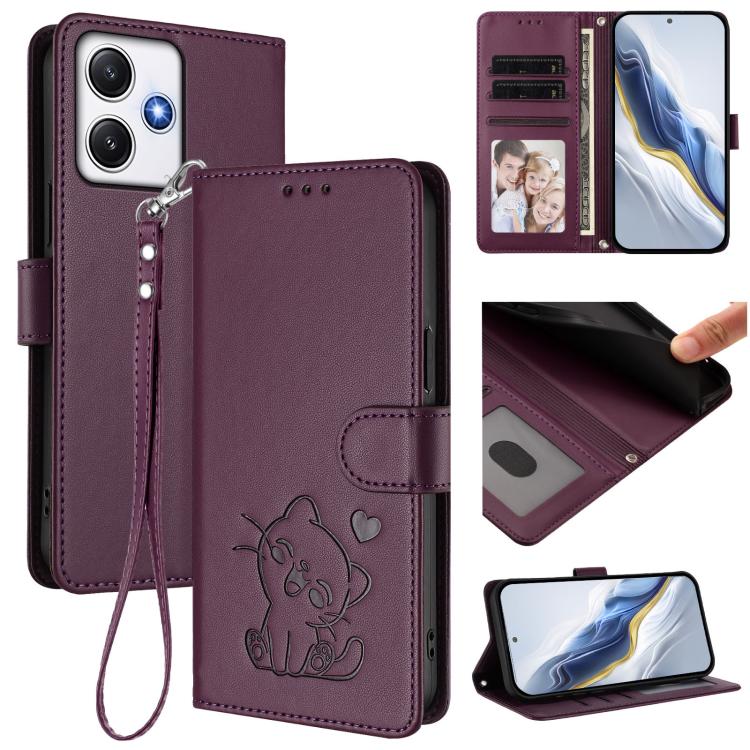 Embossed Heart Cat Leather Phone Case with Hand Strap, For Redmi Note 13 Pro+ 5G Global, For Redmi 12 4G / 5G / Note 12R, For Redmi K50i / Note 12T Pro, For Redmi Note 12 Turbo 5G / Xiaomi Poco F5, For Redmi K60 / K60 Pro                               ...