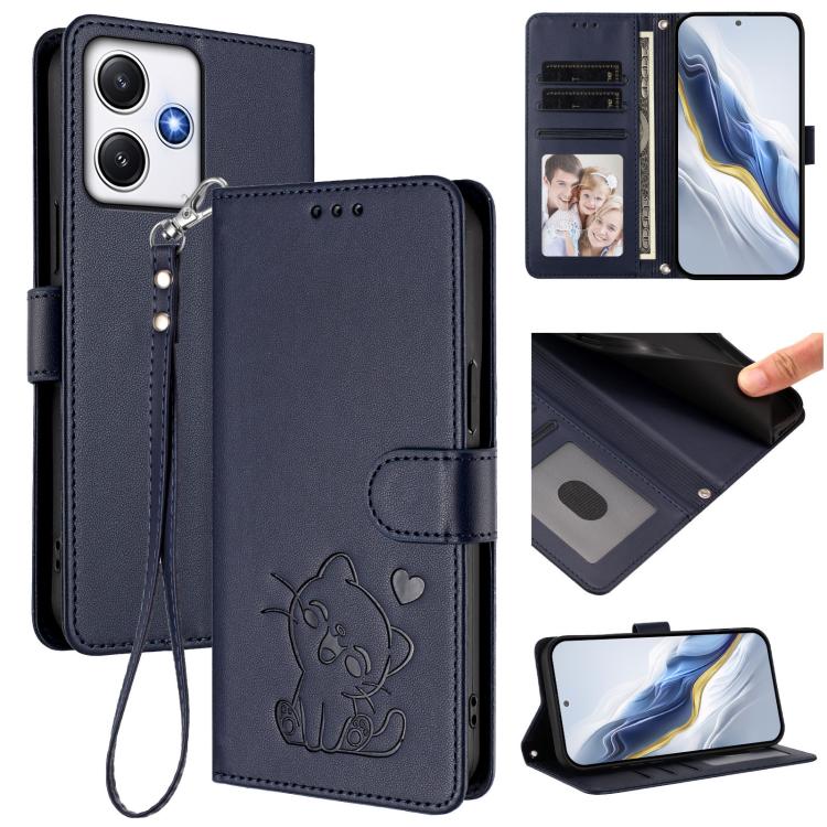 Embossed Heart Cat Leather Phone Case with Hand Strap, For Redmi Note 13 Pro+ 5G Global, For Redmi 12 4G / 5G / Note 12R, For Redmi K50i / Note 12T Pro, For Redmi Note 12 Turbo 5G / Xiaomi Poco F5, For Redmi K60 / K60 Pro                               ...