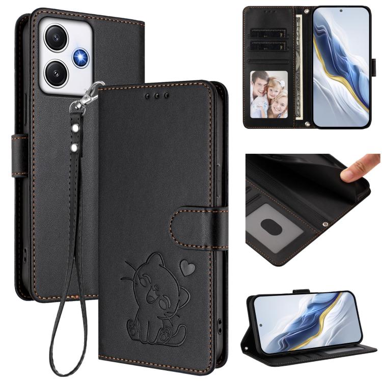 Embossed Heart Cat Leather Phone Case with Hand Strap, For Redmi Note 13 Pro+ 5G Global, For Redmi 12 4G / 5G / Note 12R, For Redmi K50i / Note 12T Pro, For Redmi Note 12 Turbo 5G / Xiaomi Poco F5, For Redmi K60 / K60 Pro                               ...