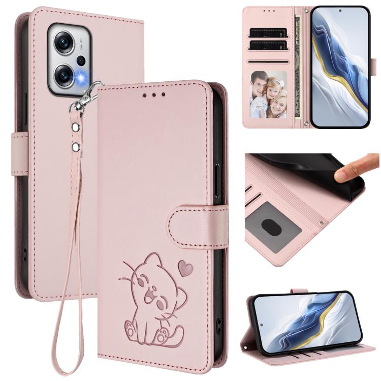 Embossed Heart Cat Leather Phone Case with Hand Strap, For Redmi Note 13 Pro+ 5G Global, For Redmi 12 4G / 5G / Note 12R, For Redmi K50i / Note 12T Pro, For Redmi Note 12 Turbo 5G / Xiaomi Poco F5, For Redmi K60 / K60 Pro                               ...