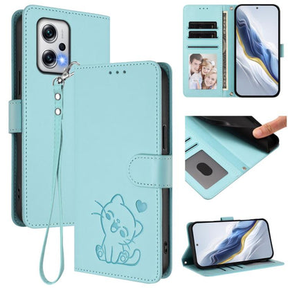 Embossed Heart Cat Leather Phone Case with Hand Strap, For Redmi Note 13 Pro+ 5G Global, For Redmi 12 4G / 5G / Note 12R, For Redmi K50i / Note 12T Pro, For Redmi Note 12 Turbo 5G / Xiaomi Poco F5, For Redmi K60 / K60 Pro                               ...