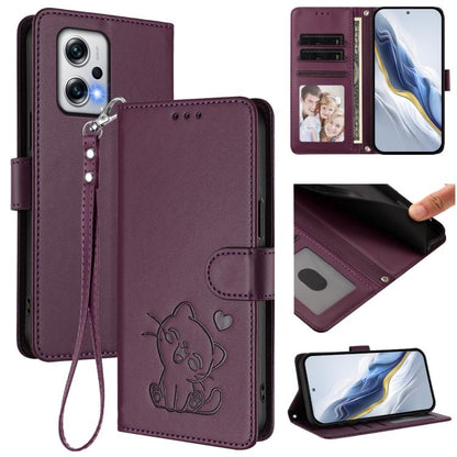 Embossed Heart Cat Leather Phone Case with Hand Strap, For Redmi Note 13 Pro+ 5G Global, For Redmi 12 4G / 5G / Note 12R, For Redmi K50i / Note 12T Pro, For Redmi Note 12 Turbo 5G / Xiaomi Poco F5, For Redmi K60 / K60 Pro                               ...