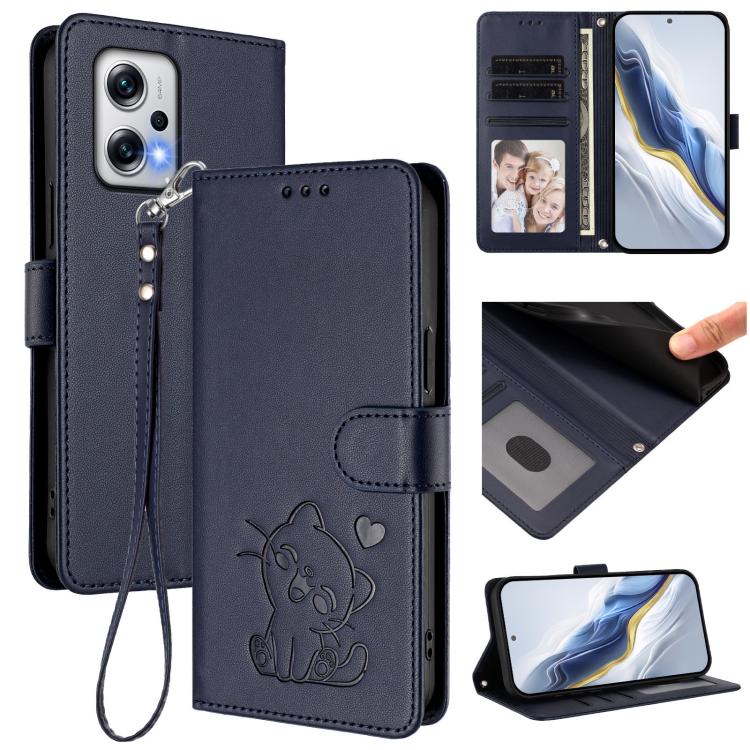 Embossed Heart Cat Leather Phone Case with Hand Strap, For Redmi Note 13 Pro+ 5G Global, For Redmi 12 4G / 5G / Note 12R, For Redmi K50i / Note 12T Pro, For Redmi Note 12 Turbo 5G / Xiaomi Poco F5, For Redmi K60 / K60 Pro                               ...