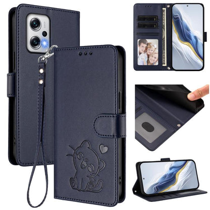 Embossed Heart Cat Leather Phone Case with Hand Strap, For Redmi Note 13 Pro+ 5G Global, For Redmi 12 4G / 5G / Note 12R, For Redmi K50i / Note 12T Pro, For Redmi Note 12 Turbo 5G / Xiaomi Poco F5, For Redmi K60 / K60 Pro                               ...
