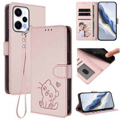 Embossed Heart Cat Leather Phone Case with Hand Strap, For Redmi Note 13 Pro+ 5G Global, For Redmi 12 4G / 5G / Note 12R, For Redmi K50i / Note 12T Pro, For Redmi Note 12 Turbo 5G / Xiaomi Poco F5, For Redmi K60 / K60 Pro                               ...