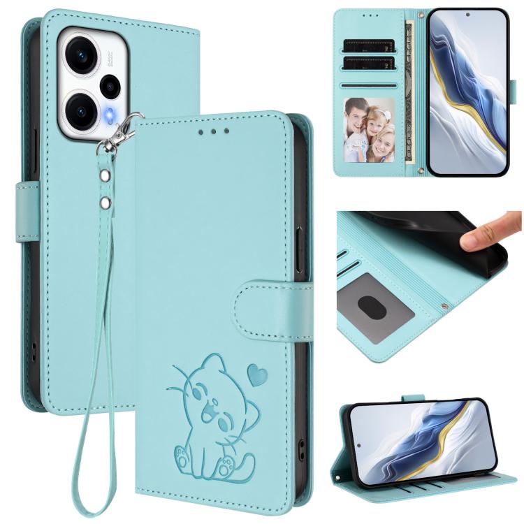 Embossed Heart Cat Leather Phone Case with Hand Strap, For Redmi Note 13 Pro+ 5G Global, For Redmi 12 4G / 5G / Note 12R, For Redmi K50i / Note 12T Pro, For Redmi Note 12 Turbo 5G / Xiaomi Poco F5, For Redmi K60 / K60 Pro                               ...