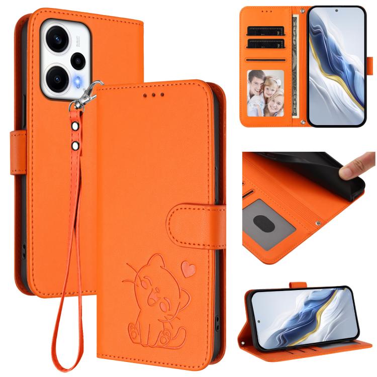Embossed Heart Cat Leather Phone Case with Hand Strap, For Redmi Note 13 Pro+ 5G Global, For Redmi 12 4G / 5G / Note 12R, For Redmi K50i / Note 12T Pro, For Redmi Note 12 Turbo 5G / Xiaomi Poco F5, For Redmi K60 / K60 Pro                               ...