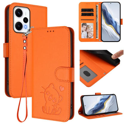 Embossed Heart Cat Leather Phone Case with Hand Strap, For Redmi Note 13 Pro+ 5G Global, For Redmi 12 4G / 5G / Note 12R, For Redmi K50i / Note 12T Pro, For Redmi Note 12 Turbo 5G / Xiaomi Poco F5, For Redmi K60 / K60 Pro                               ...