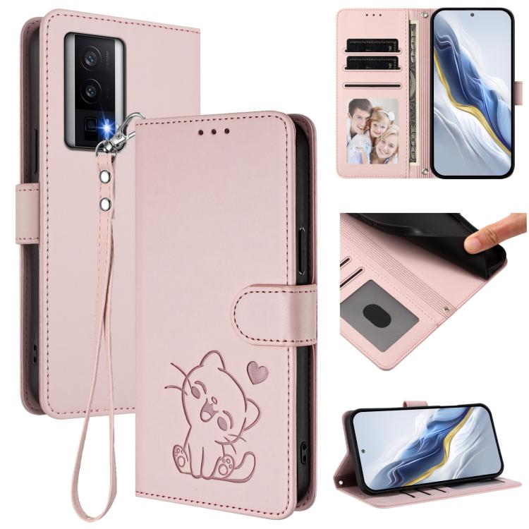 Embossed Heart Cat Leather Phone Case with Hand Strap, For Redmi Note 13 Pro+ 5G Global, For Redmi 12 4G / 5G / Note 12R, For Redmi K50i / Note 12T Pro, For Redmi Note 12 Turbo 5G / Xiaomi Poco F5, For Redmi K60 / K60 Pro                               ...