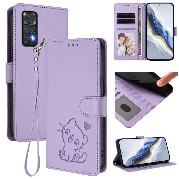 Embossed Heart Cat Leather Phone Case with Hand Strap, For Redmi Note 13 Pro+ 5G Global, For Redmi 12 4G / 5G / Note 12R, For Redmi K50i / Note 12T Pro, For Redmi Note 12 Turbo 5G / Xiaomi Poco F5, For Redmi K60 / K60 Pro                               ...