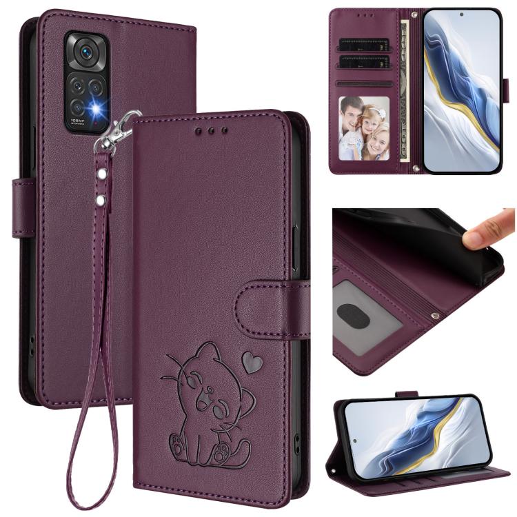 Embossed Heart Cat Leather Phone Case with Hand Strap, For Redmi Note 13 Pro+ 5G Global, For Redmi 12 4G / 5G / Note 12R, For Redmi K50i / Note 12T Pro, For Redmi Note 12 Turbo 5G / Xiaomi Poco F5, For Redmi K60 / K60 Pro                               ...