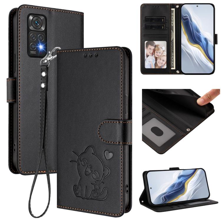 Embossed Heart Cat Leather Phone Case with Hand Strap, For Redmi Note 13 Pro+ 5G Global, For Redmi 12 4G / 5G / Note 12R, For Redmi K50i / Note 12T Pro, For Redmi Note 12 Turbo 5G / Xiaomi Poco F5, For Redmi K60 / K60 Pro                               ...