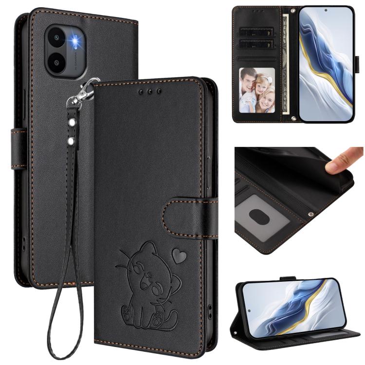 Embossed Heart Cat Leather Phone Case with Hand Strap, For Redmi Note 13 Pro+ 5G Global, For Redmi 12 4G / 5G / Note 12R, For Redmi K50i / Note 12T Pro, For Redmi Note 12 Turbo 5G / Xiaomi Poco F5, For Redmi K60 / K60 Pro                               ...