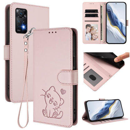 Embossed Heart Cat Leather Phone Case with Hand Strap, For Redmi Note 13 Pro+ 5G Global, For Redmi 12 4G / 5G / Note 12R, For Redmi K50i / Note 12T Pro, For Redmi Note 12 Turbo 5G / Xiaomi Poco F5, For Redmi K60 / K60 Pro                               ...