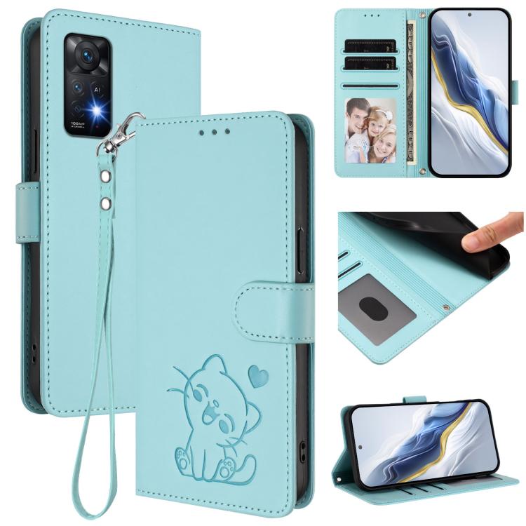 Embossed Heart Cat Leather Phone Case with Hand Strap, For Redmi Note 13 Pro+ 5G Global, For Redmi 12 4G / 5G / Note 12R, For Redmi K50i / Note 12T Pro, For Redmi Note 12 Turbo 5G / Xiaomi Poco F5, For Redmi K60 / K60 Pro                               ...