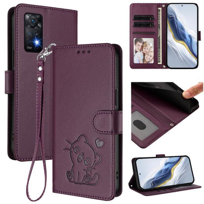 Embossed Heart Cat Leather Phone Case with Hand Strap, For Redmi Note 13 Pro+ 5G Global, For Redmi 12 4G / 5G / Note 12R, For Redmi K50i / Note 12T Pro, For Redmi Note 12 Turbo 5G / Xiaomi Poco F5, For Redmi K60 / K60 Pro                               ...