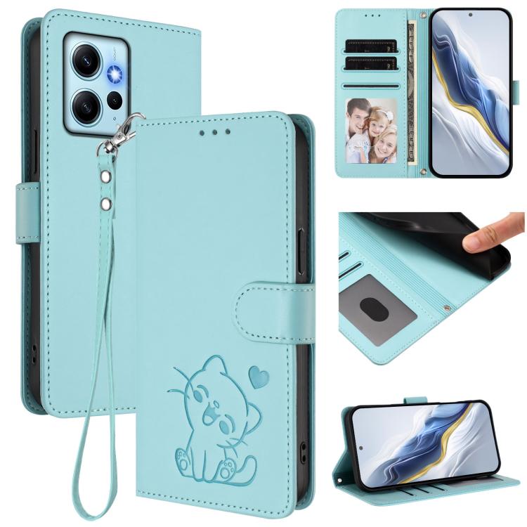Embossed Heart Cat Leather Phone Case with Hand Strap, For Redmi Note 13 Pro+ 5G Global, For Redmi 12 4G / 5G / Note 12R, For Redmi K50i / Note 12T Pro, For Redmi Note 12 Turbo 5G / Xiaomi Poco F5, For Redmi K60 / K60 Pro                               ...