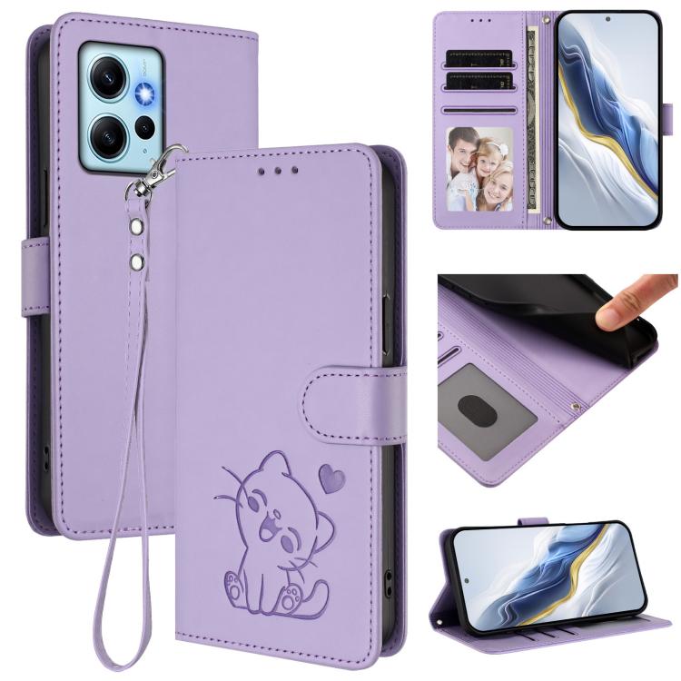Embossed Heart Cat Leather Phone Case with Hand Strap, For Redmi Note 13 Pro+ 5G Global, For Redmi 12 4G / 5G / Note 12R, For Redmi K50i / Note 12T Pro, For Redmi Note 12 Turbo 5G / Xiaomi Poco F5, For Redmi K60 / K60 Pro                               ...