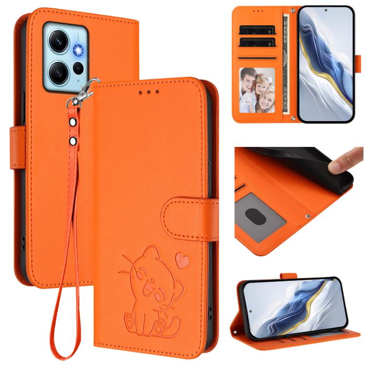 Embossed Heart Cat Leather Phone Case with Hand Strap, For Redmi Note 13 Pro+ 5G Global, For Redmi 12 4G / 5G / Note 12R, For Redmi K50i / Note 12T Pro, For Redmi Note 12 Turbo 5G / Xiaomi Poco F5, For Redmi K60 / K60 Pro                               ...