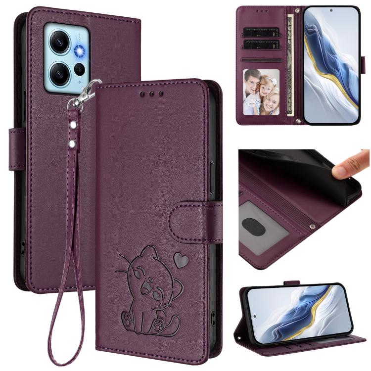 Embossed Heart Cat Leather Phone Case with Hand Strap, For Redmi Note 13 Pro+ 5G Global, For Redmi 12 4G / 5G / Note 12R, For Redmi K50i / Note 12T Pro, For Redmi Note 12 Turbo 5G / Xiaomi Poco F5, For Redmi K60 / K60 Pro                               ...