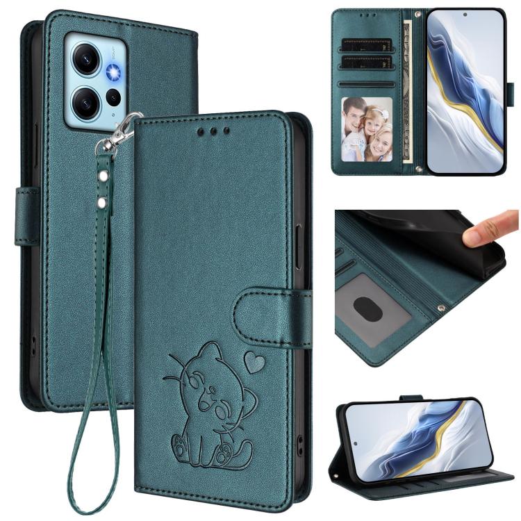 Embossed Heart Cat Leather Phone Case with Hand Strap, For Redmi Note 13 Pro+ 5G Global, For Redmi 12 4G / 5G / Note 12R, For Redmi K50i / Note 12T Pro, For Redmi Note 12 Turbo 5G / Xiaomi Poco F5, For Redmi K60 / K60 Pro                               ...