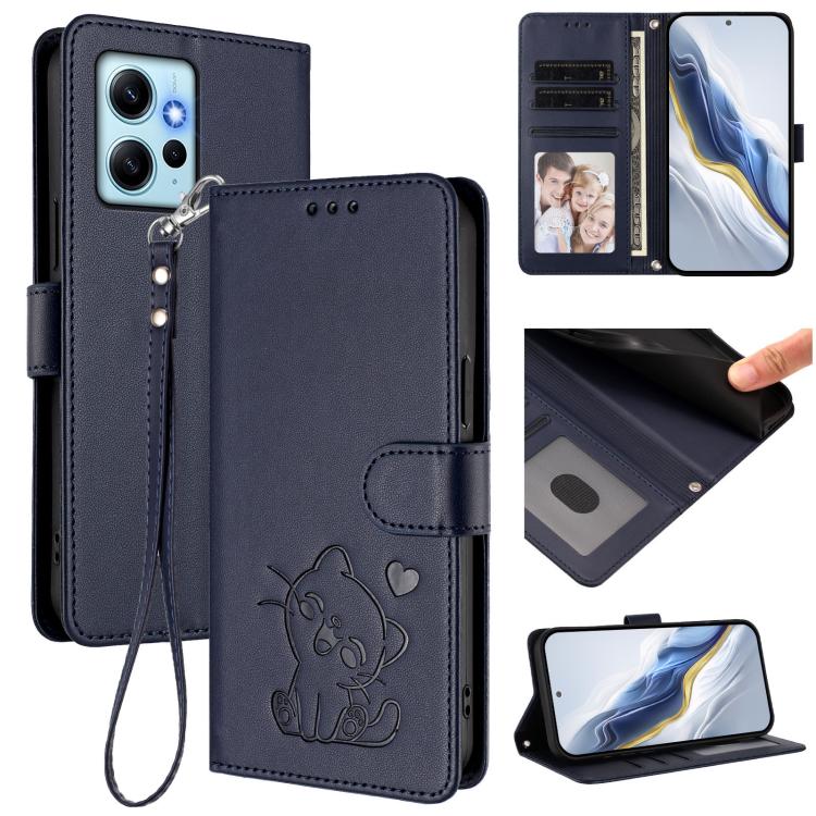 Embossed Heart Cat Leather Phone Case with Hand Strap, For Redmi Note 13 Pro+ 5G Global, For Redmi 12 4G / 5G / Note 12R, For Redmi K50i / Note 12T Pro, For Redmi Note 12 Turbo 5G / Xiaomi Poco F5, For Redmi K60 / K60 Pro                               ...