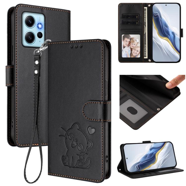 Embossed Heart Cat Leather Phone Case with Hand Strap, For Redmi Note 13 Pro+ 5G Global, For Redmi 12 4G / 5G / Note 12R, For Redmi K50i / Note 12T Pro, For Redmi Note 12 Turbo 5G / Xiaomi Poco F5, For Redmi K60 / K60 Pro                               ...