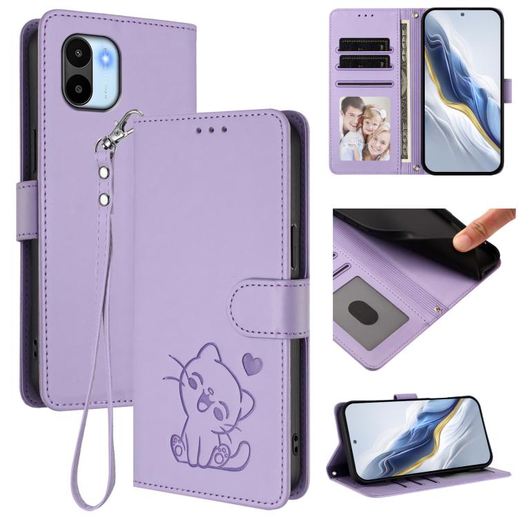 Embossed Heart Cat Leather Phone Case with Hand Strap, For Redmi Note 12 4G Global, For Redmi A1 4G / A2 4G, For Redmi 11A / Xiaomi Poco C55, For Redmi Note 12 Pro+ 5G India, For Redmi Note 12 Pro Speed / Note 12 Pro 5G                                 ...