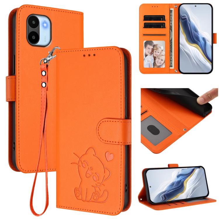 Embossed Heart Cat Leather Phone Case with Hand Strap, For Redmi Note 12 4G Global, For Redmi A1 4G / A2 4G, For Redmi 11A / Xiaomi Poco C55, For Redmi Note 12 Pro+ 5G India, For Redmi Note 12 Pro Speed / Note 12 Pro 5G                                 ...