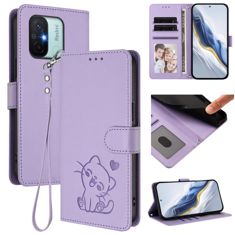 Embossed Heart Cat Leather Phone Case with Hand Strap, For Redmi Note 12 4G Global, For Redmi A1 4G / A2 4G, For Redmi 11A / Xiaomi Poco C55, For Redmi Note 12 Pro+ 5G India, For Redmi Note 12 Pro Speed / Note 12 Pro 5G                                 ...